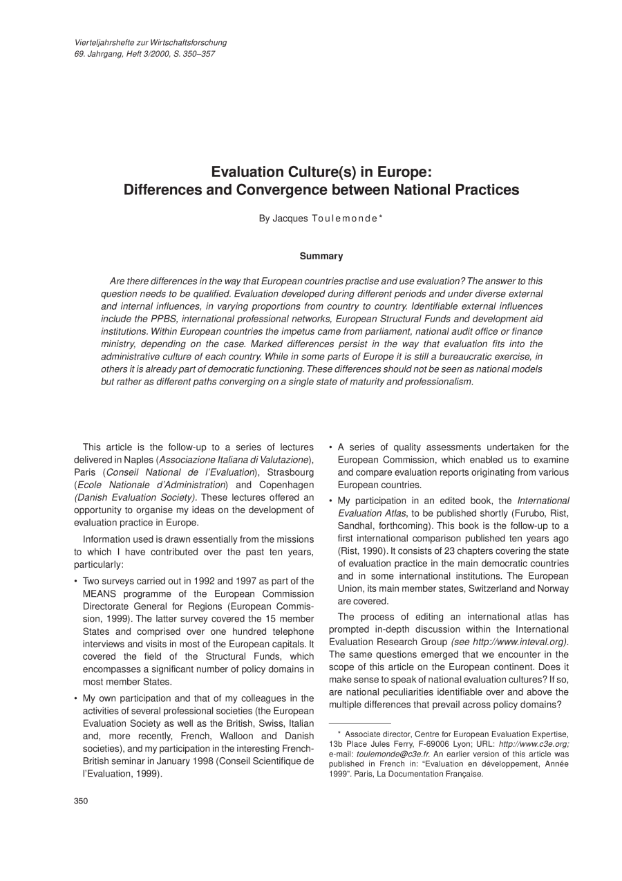 Evaluation Culture(s) in Europe: Differences and Convergence between National Practices