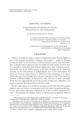 Human Rights and Rights of Nature: The Individual and Pachamama