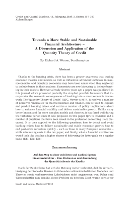 Towards a More Stable and Sustainable Financial Architecture – A Discussion and Application of the Quantity Theory of Credit