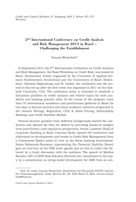 2nd International Conference on Credit Analysis and Risk Management 2013 in Basel – Challenging the Establishment