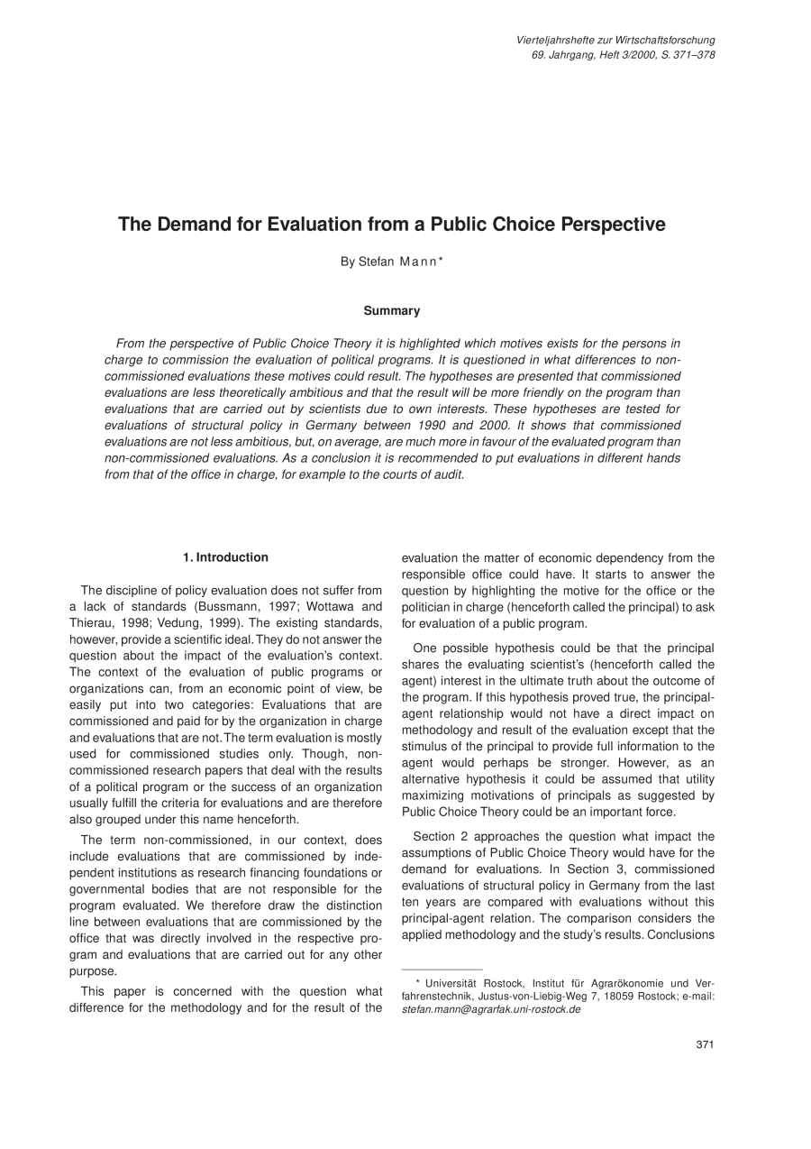The Demand for Evaluation from a Public Choice Perspective