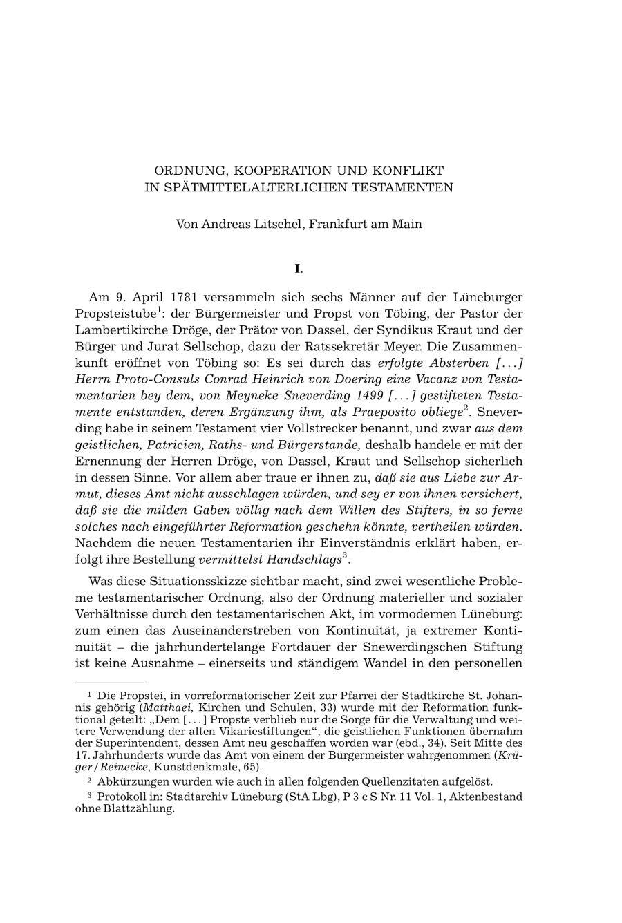 Ordnung, Kooperation und Konflikt in spätmittelalterlichen Testamenten