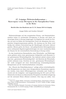 27. Leipziger Weltwirtschaftsseminar – Konvergenz versus Divergenz in der Europäischen Union in der Krise. Bericht über eine Konferenz am 13. / 14. Januar 2014 in Leipzig