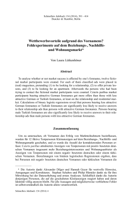 Wettbewerbsvorteile aufgrund des Vornamens? Feldexperimente auf dem Beziehungs-, Nachhilfe- und Wohnungsmarkt