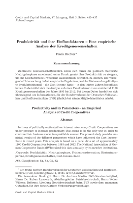 Produktivität und ihre Einflussfaktoren – Eine empirische Analyse der Kreditgenossenschaften