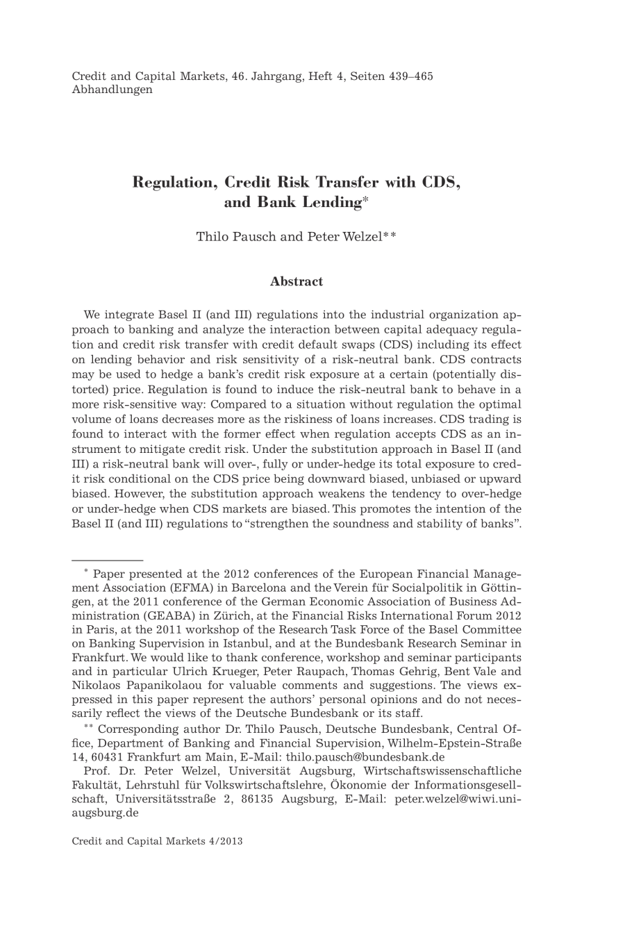 Regulation, Credit Risk Transfer with CDS, and Bank Lending