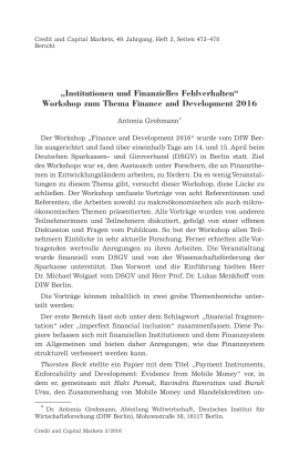 "Institutionen und Finanzielles Fehlverhalten„, Workshop zum Thema Finance and Development 2016