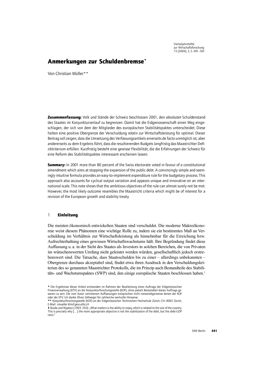 Anmerkungen zur Schuldenbremse