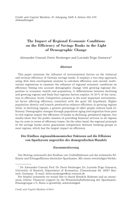 The Impact of Regional Economic Conditions on the Efficiency of Savings Banks in the Light of Demographic Change
