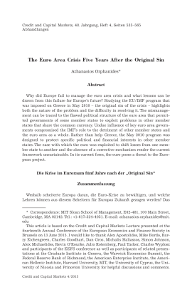 The Euro Area Crisis Five Years After the Original Sin