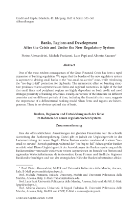 Banks, Regions and Development After the Crisis and Under the New Regulatory System