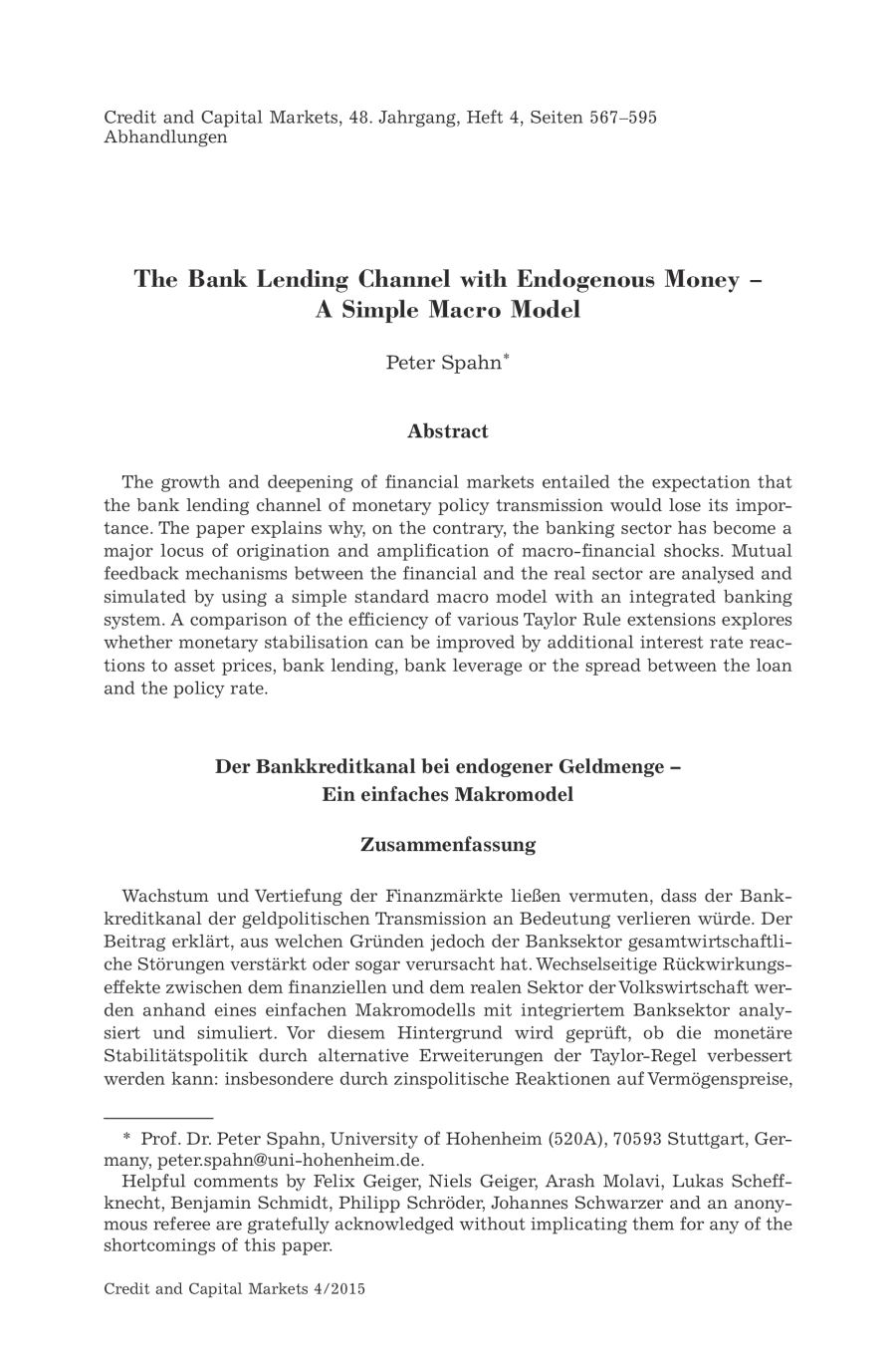 The Bank Lending Channel with Endogenous Money - A Simple Macro Model