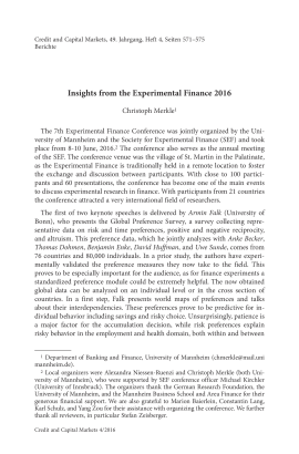 Insights from the Experimental Finance 2016