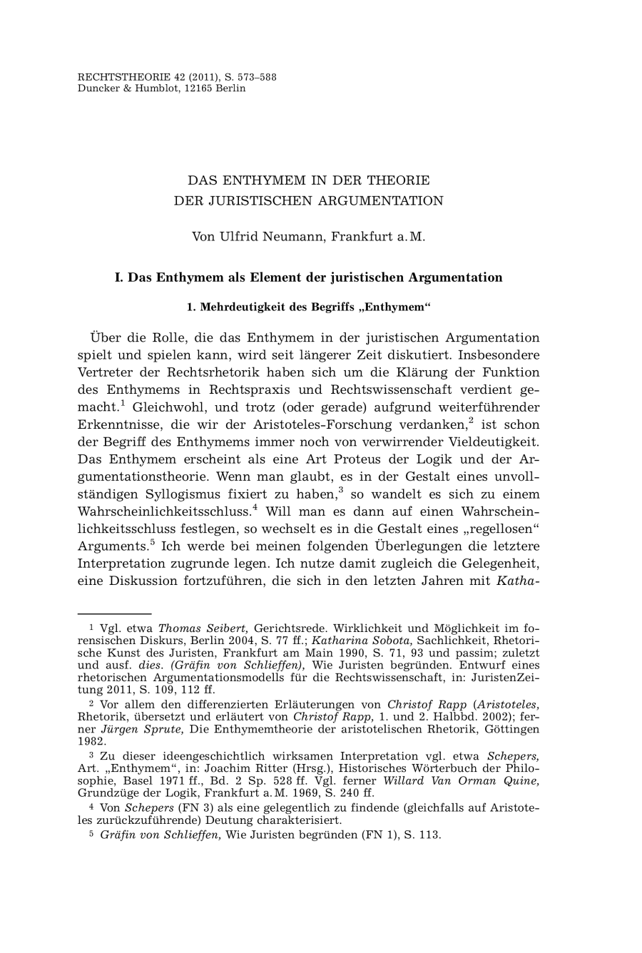 Das Enthymem in der Theorie der juristischen Argumentation