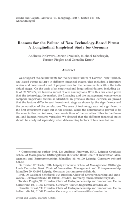 Reasons for the Failure of New Technology-Based Firms: A Longitudinal Empirical Study for Germany