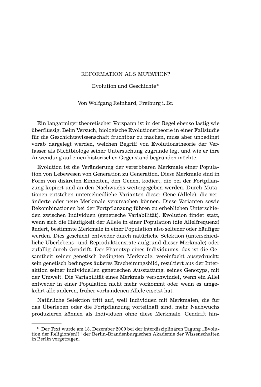 Reformation als Mutation? Evolution und Geschichte