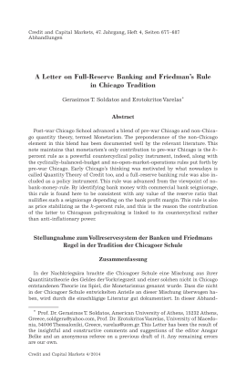 A Letter on Full-Reserve Banking and Friedman"s Rule in Chicago Tradition