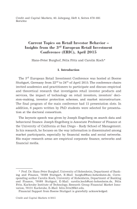 Current Topics on Retail Investor Behavior - Insights from the 3rd European Retail Investment Conference (ERIC), April 2015