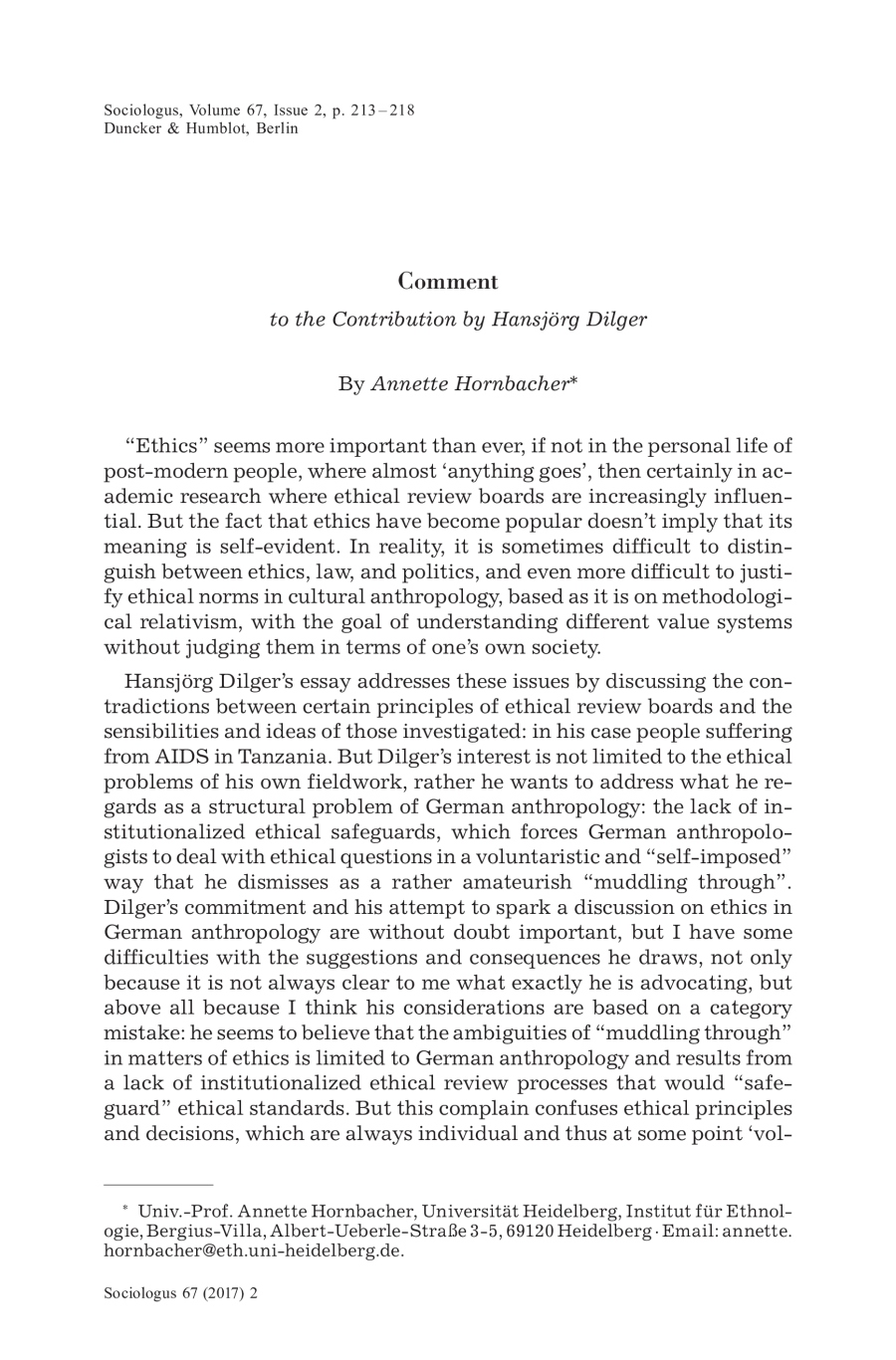 Comment to the Contribution by Hansjörg Dilger