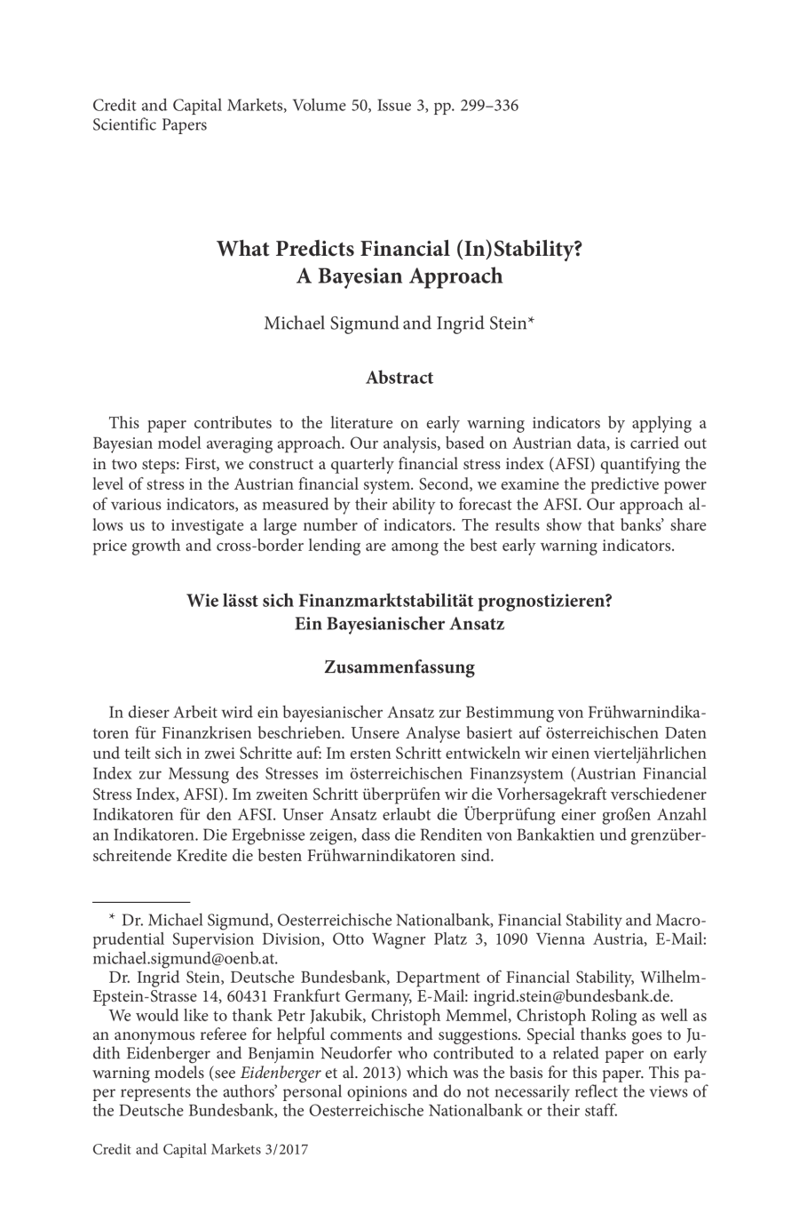 What Predicts Financial (In)Stability? A Bayesian Approach