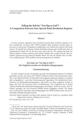 Tolling the Bell for „Too-Big-to-Fail"? – A Comparison Between Four Special Bank Resolution Regimes