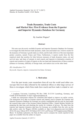 Trade Dynamics, Trade Costs and Market Size: First Evidence from the Exporter and Importer Dynamics Database for Germany