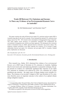 Trade-Off Between CO2 Emissions and Income: Is There any Evidence of an Environmental Kuznets Curve in Australia?