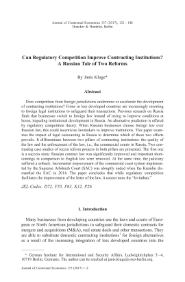 Can Regulatory Competition Improve Contracting Institutions? A Russian Tale of Two Reforms