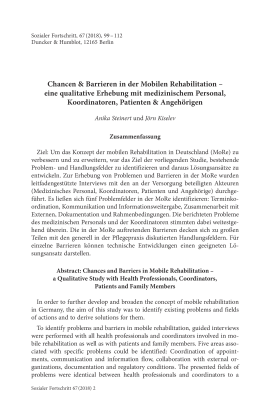 Chancen & Barrieren in der Mobilen Rehabilitation – eine qualitative Erhebung mit medizinischem Personal, Koordinatoren, Patienten & Angehörigen