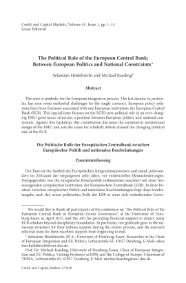 The Political Role of the European Central Bank: Between European Politics and National Constraints