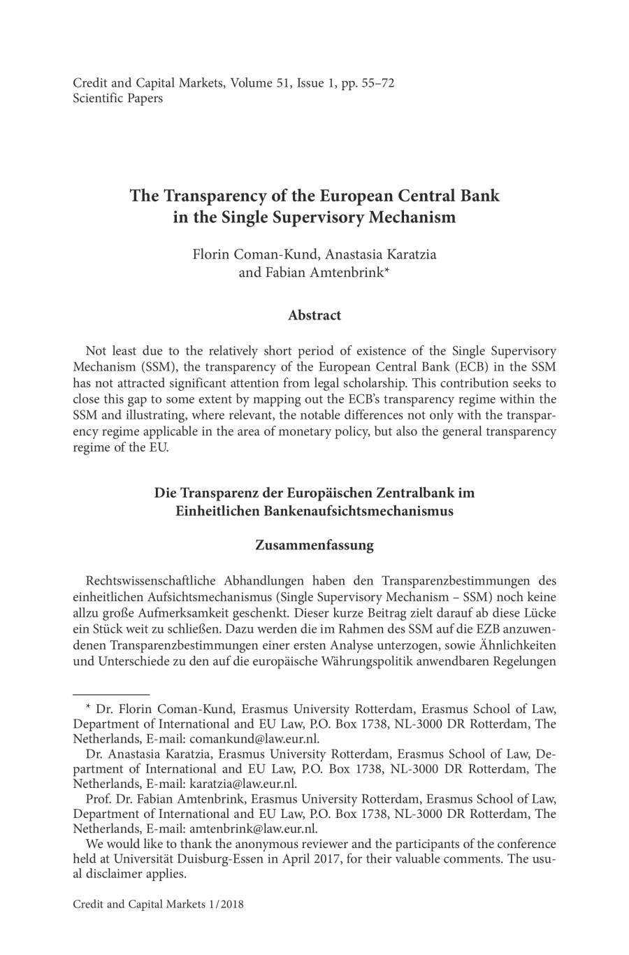 The Transparency of the European Central Bank in the Single Supervisory Mechanism