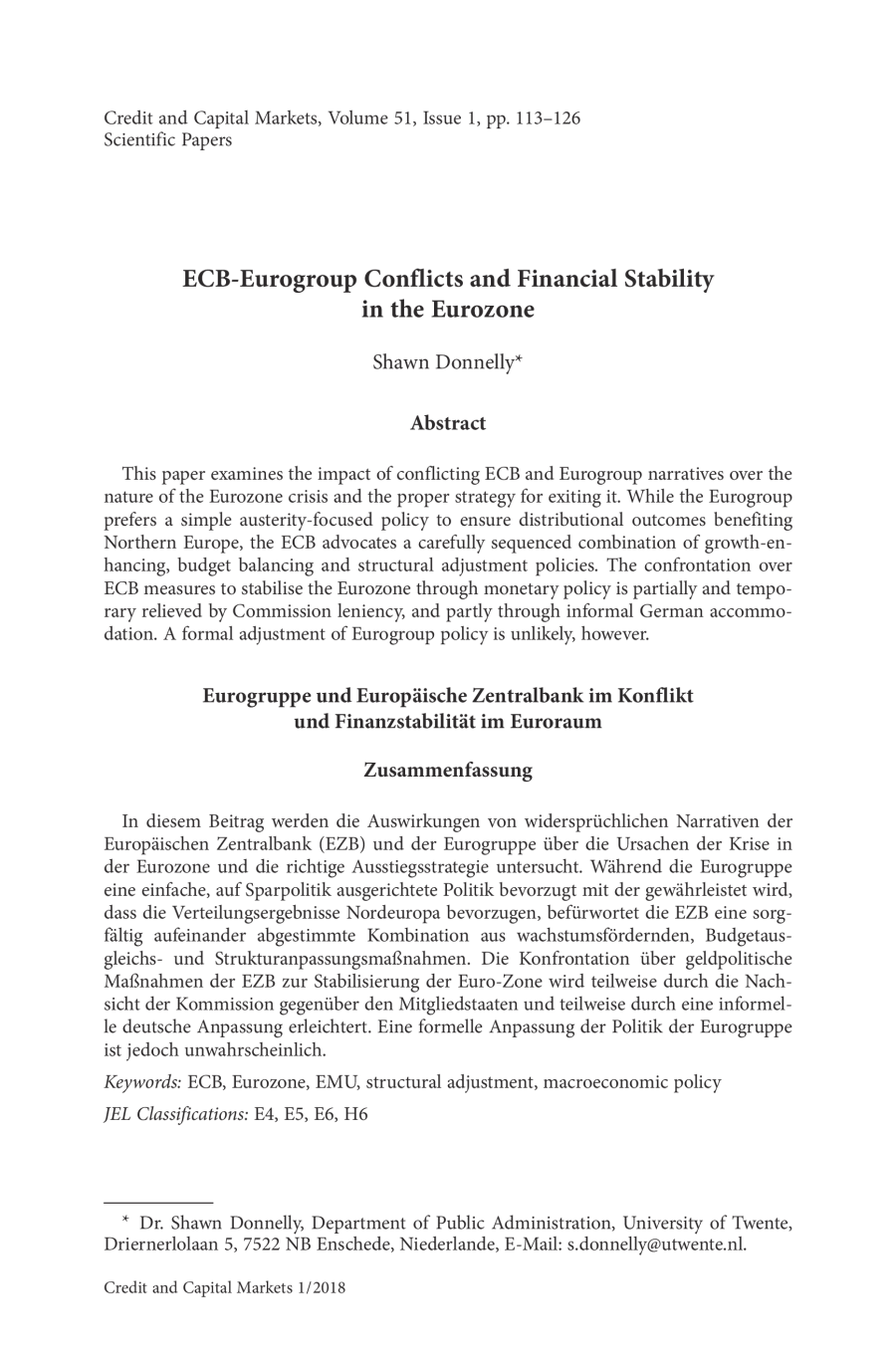 ECB-Eurogroup Conflicts and Financial Stability in the Eurozone