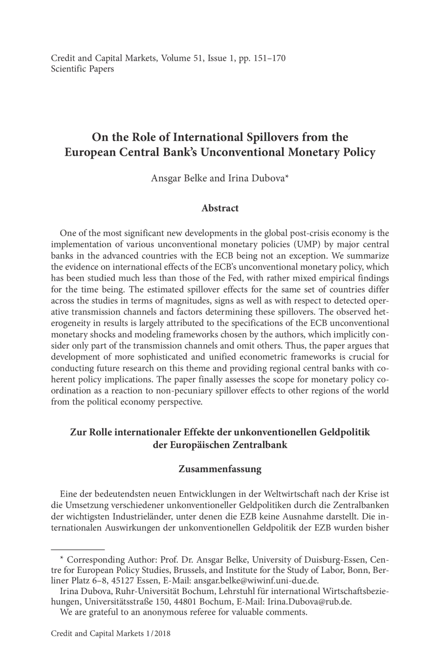 On the Role of International Spillovers from the European Central Bank"s Unconventional Monetary Policy