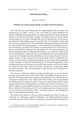 Editionen der Regierungsprotokolle aus Baden und Württemberg