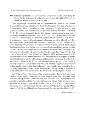 Dominik Feldmann: Von Journalisten und Diplomaten. Die Entdeckung der Presse für die Außenpolitik in Preußen und Österreich 1849 – 1879