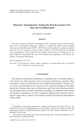 Monetary Transmission: Testing the Post-Keynesian View after the Great Recession