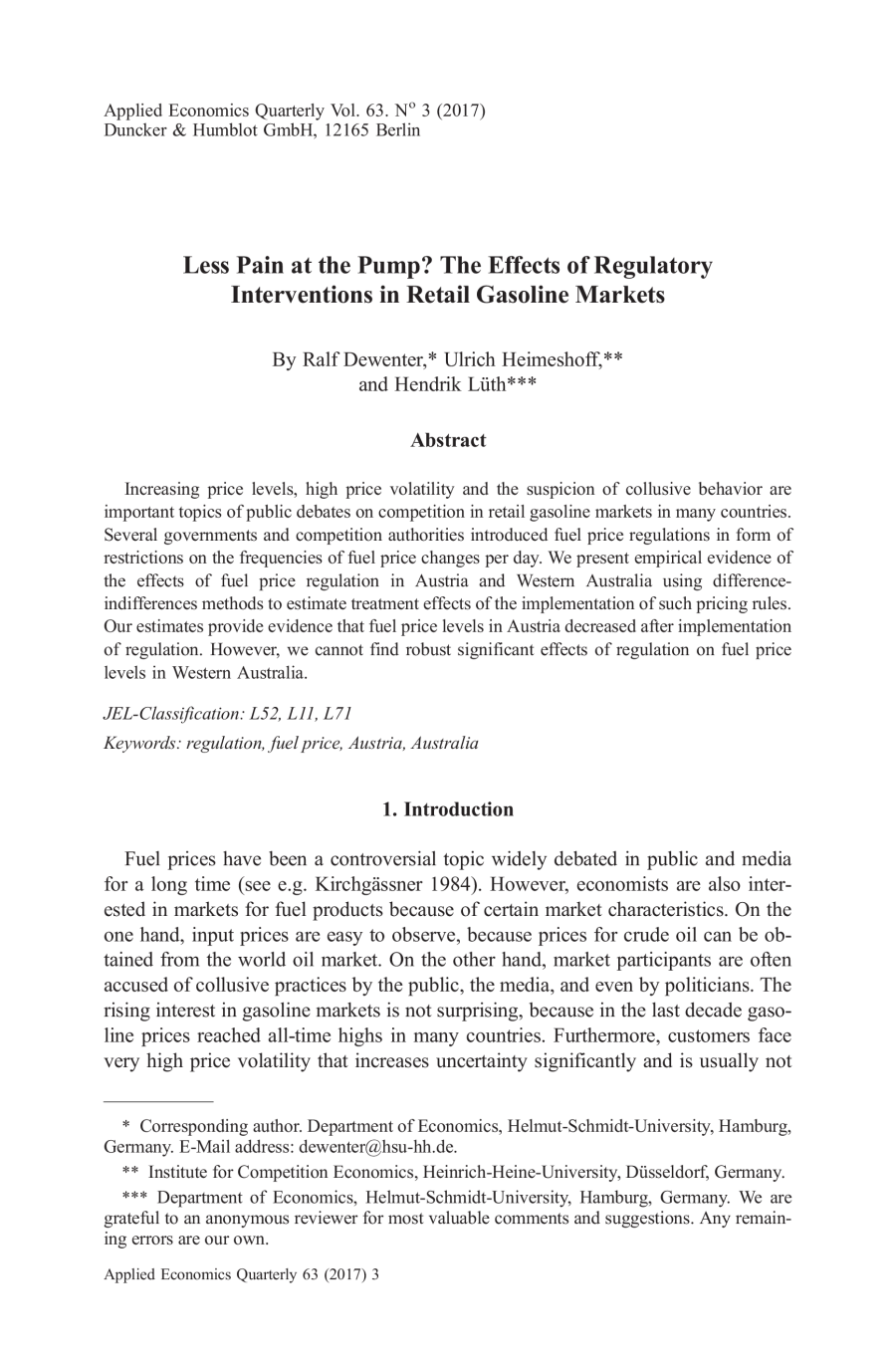 Less Pain at the Pump? The Effects of Regulatory Interventions in Retail Gasoline Markets