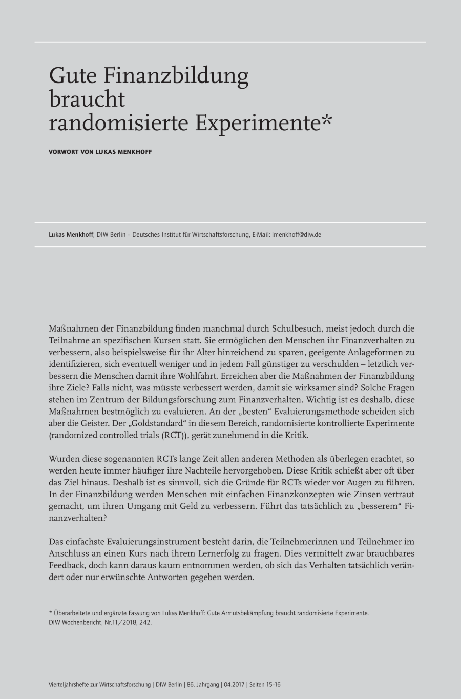 Gute Finanzbildung braucht randomisierte Experimente