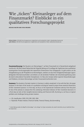 Wie „ticken“ Kleinanleger auf dem Finanzmarkt? Einblicke in ein qualitatives Forschungsprojekt