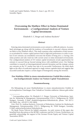 Overcoming the Matthew Effect in Status Dominated Environments – a Configurational Analysis of Venture Capital Investments