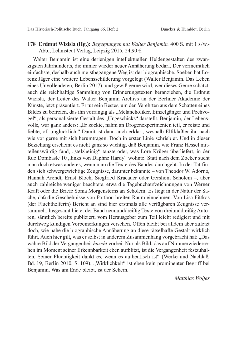 Erdmut Wizisla (Hg.): Begegnungen mit Walter Benjamin