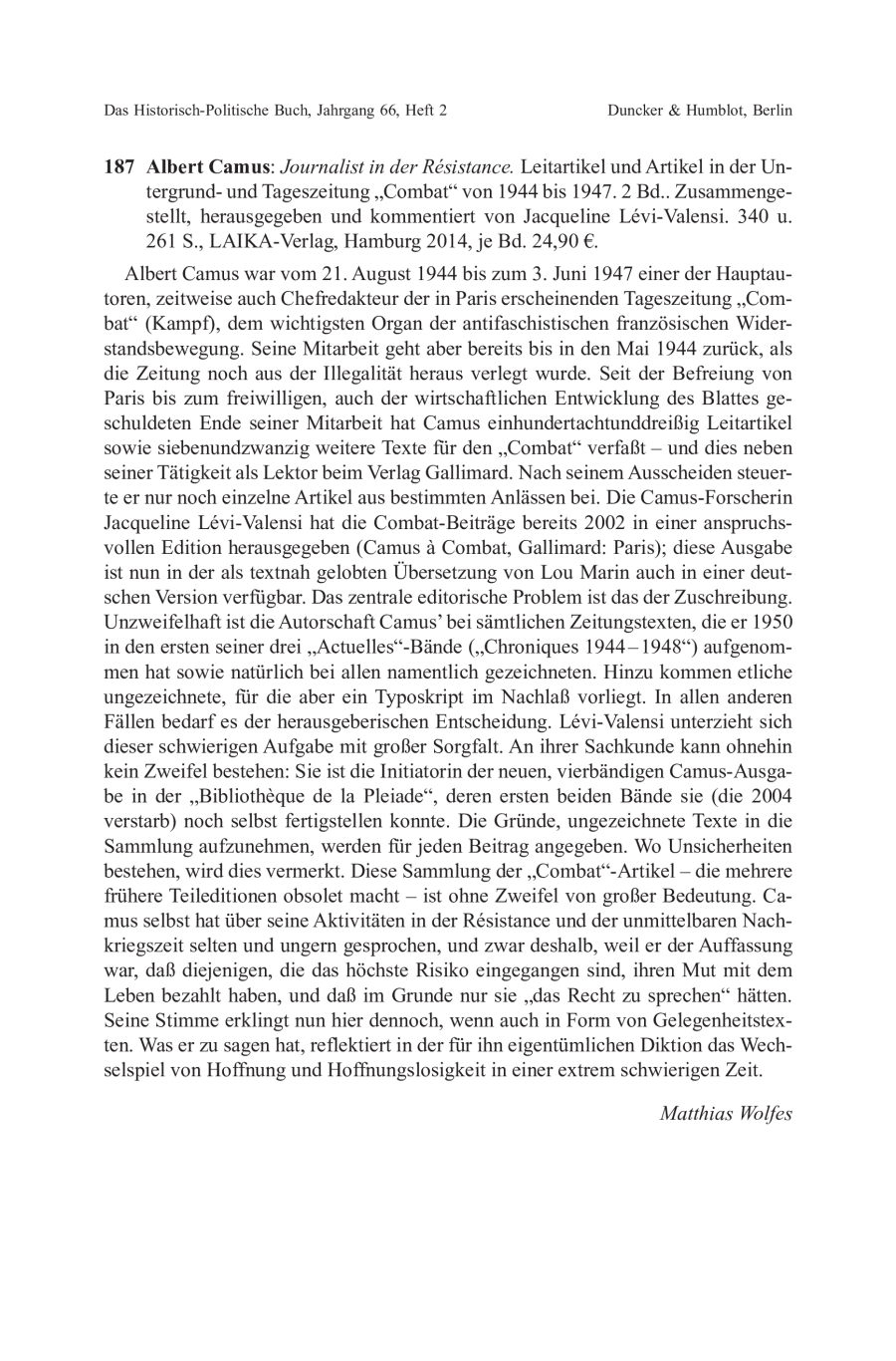 Albert Camus: Journalist in der Résistance