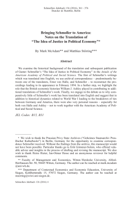 Bringing Schmoller to America: Notes on the Translation of „The Idea of Justice in Political Economy"