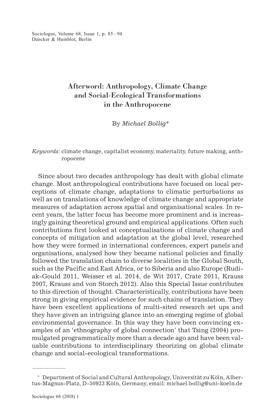 Afterword: Anthropology, Climate Change and Social-Ecological Transformations in the Anthropocene