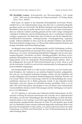 Mechthild Leutner: Kolonialpolitik und Wissensproduktion. Carl Arendt (1838 – 1902) und die Entwicklung der Chinawissenschaft