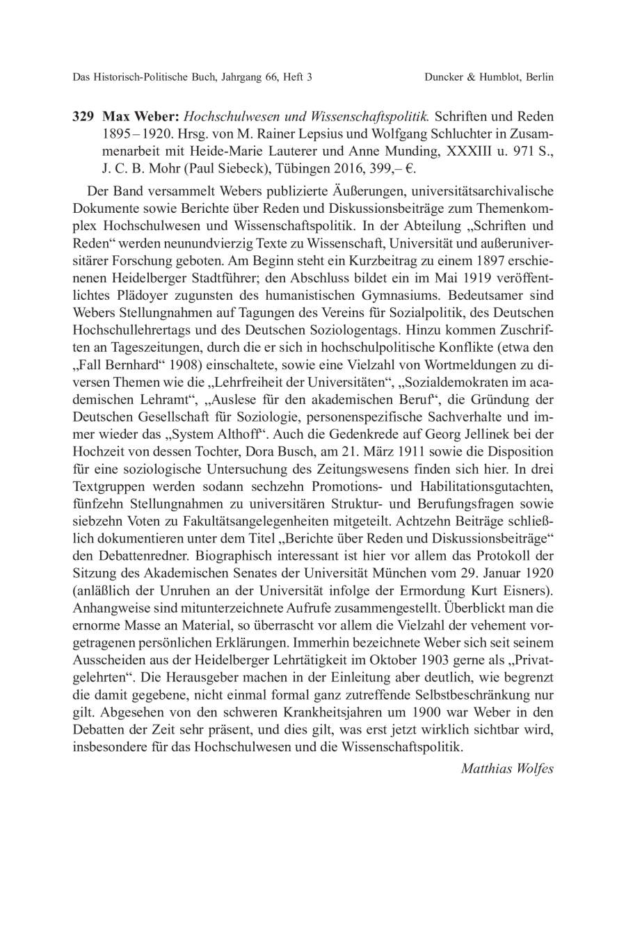Max Weber: Hochschulwesen und Wissenschaftspolitik. Schriften und Reden 1895 – 1920