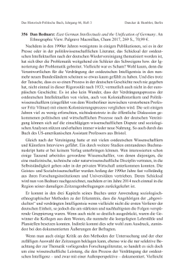 Dan Bednarz: East German Intellectuals and the Unification of Germany. An Ethnographic View