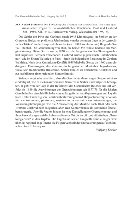 Nenad Stefanov: Die Erfindung der Grenzen auf dem Balkan. Von einer spätosmanischen Region zu nationalstaatlichen Peripherien: Pirot und Caribrod 1856 – 1989