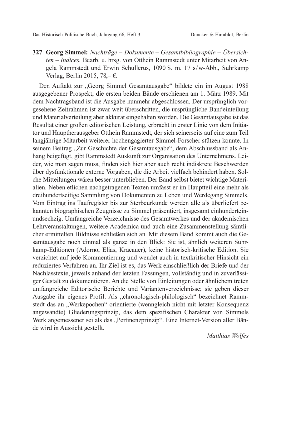 Georg Simmel: Nachträge – Dokumente – Gesamtbibliographie – Übersichten – Indices