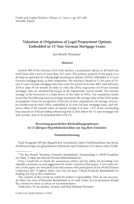 Valuation at Origination of Legal Prepayment Options Embedded in 15-Year German Mortgage Loans